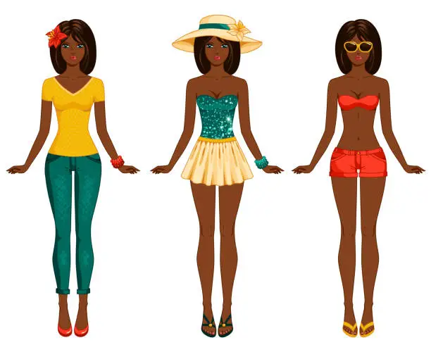 Vector illustration of Girls in summer clothes.