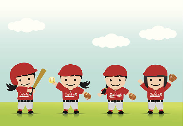 Softball Girls Asia illustration ai10 eps and 300dpi jpg included in the bundle. girl baseball jersey stock illustrations