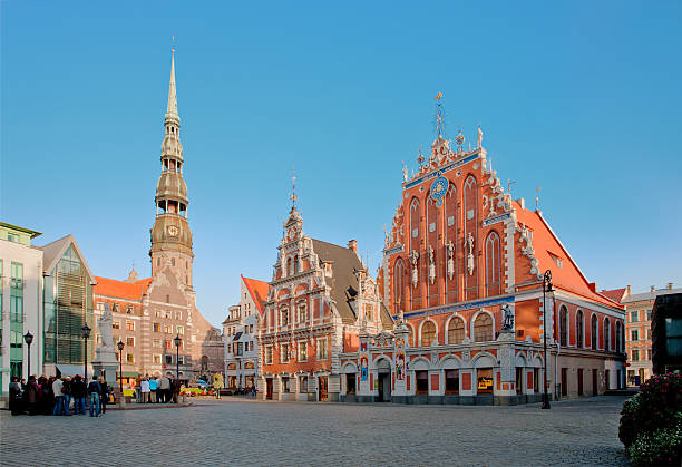 House of Blackheads at old town square in Riga, Latvia stock photo