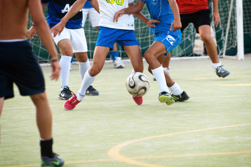 Silvi Marina, Italy - August 20, 2012: boys playing 5 aside soccer. In Italy the 5 aside soccer ( called \