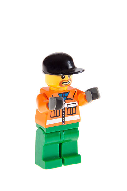 lego-mann-arbeiter - lego construction toy isolated on white isoalted stock-fotos und bilder