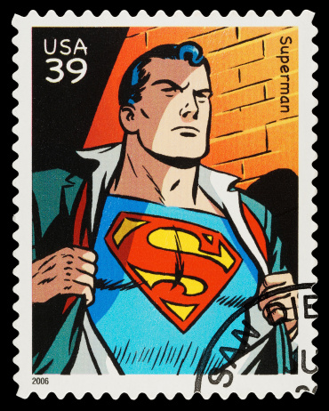 Exeter, United Kingdom - September 19, 2012: A United States used Postage Stamp showing the Comic Book Superhero Superman, printed and issued in 2006