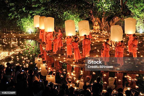 Monks At Phan Tao Temple During The Loi Krathong Festival Stock Photo - Download Image Now