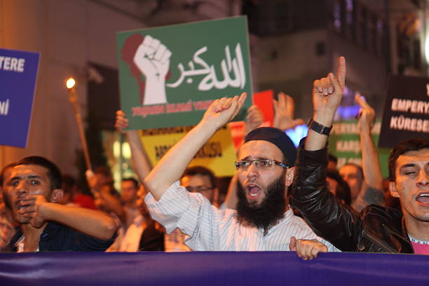 protesta contra el islam de - muslim terrorist fotografías e imágenes de stock