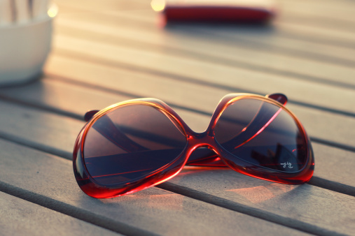 Istanbul, Turkey, 21st May, 2011: Red Ray-ban Glasses lays on table