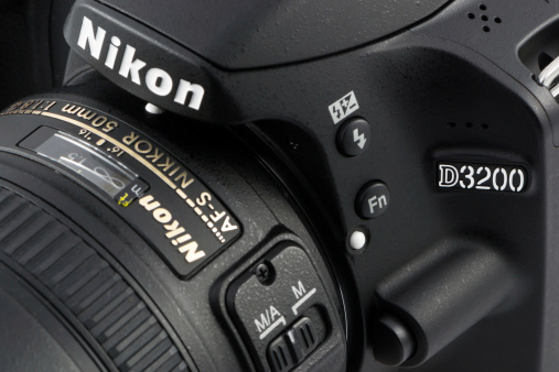 Arad, Romania - October 29, 2012: Close-up of a Nikon D3200 Camera. Studio shot.