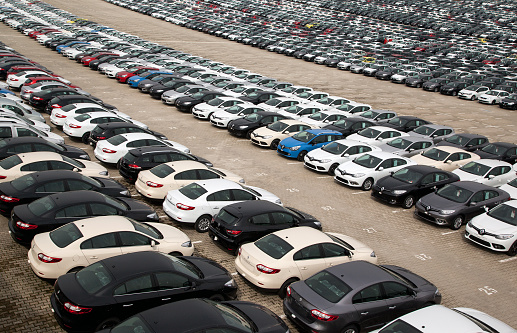 Bursa, Turkey - March 3, 2013: A wide range of vehicles from Renault wait for import/export to Europe at the Bursa Renault Plant.