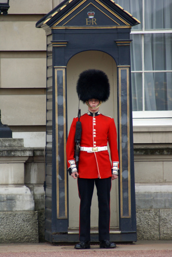 London, England - April 3, 2023: Soldier of the royal guard of london standing guard.