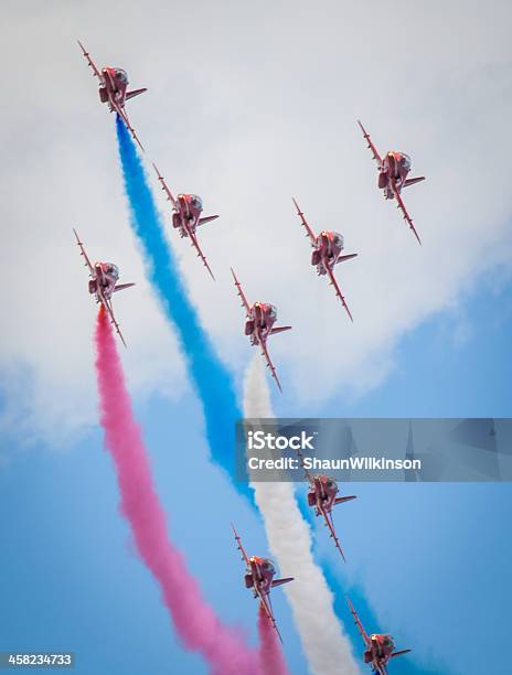 Red Arrows Stock Photo - Download Image Now - Aerobatics, Air Vehicle, Airplane