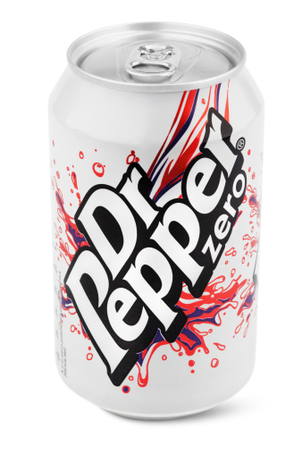 Tula, Russia - January 21, 2013: Closeup of aluminum white can of Dr Pepper isolated on white background with clipping path. Dr. Pepper is now manufactured by the Dr Pepper Snapple Group, Inc.
