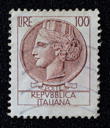 Bandung, West Java, Indonesia, July 16, 2010: A stamp printed on Italy, shows Italia Turrita.