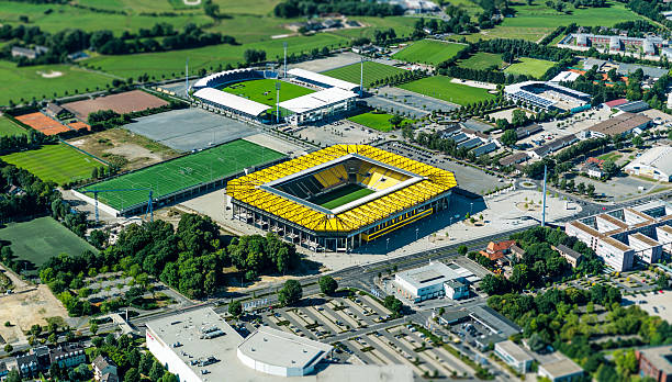 Aachen, Germany - August 24, 2012: aerial view of the tivoli football stadium of alemannia aachen and the CHIO course.