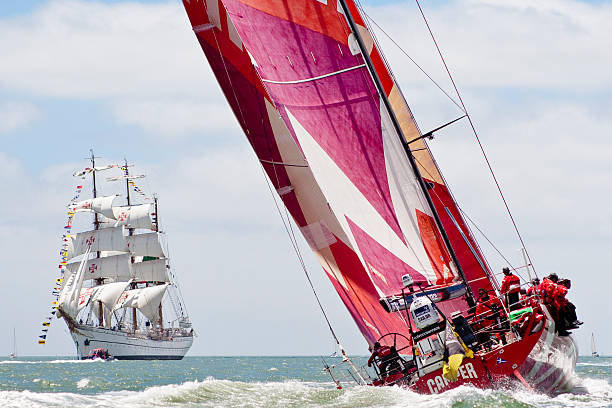Lisbon, Portugal - June 10, 2012: Camper team racing on the Volvo Ocean Race  in the port of Lisbon.