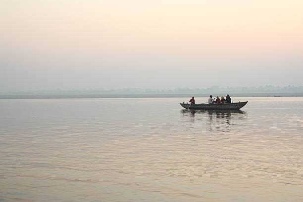 Varanassi, India - October 29, 2012: Sailing at sunrise on the ganges in varanassi India