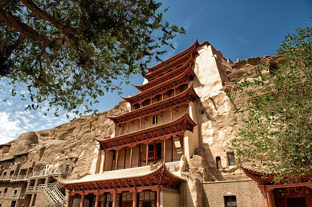 Dunhuang, Gansu Province, China - June 27, 2012: Mogao Caves on the historic Silk road in Dunhuang contain some of the most beautiful pieces of Buddhist art spanning a period over 1000 years. More than 700 caves reflect different styles of art during different Chinese dynasties.