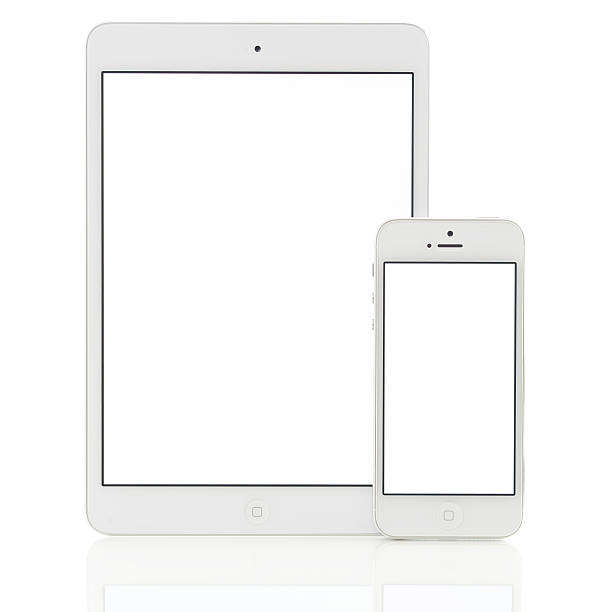 em branco branco tela de ipad mini & iphone 5 - ipad mini ipad white small imagens e fotografias de stock