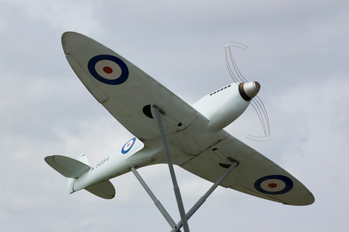 Southampton, England - September 1, 2012: Monument to the great Spitfire aircraft used by the RAF in World War II situated on a roundabout by Southampton Airport.