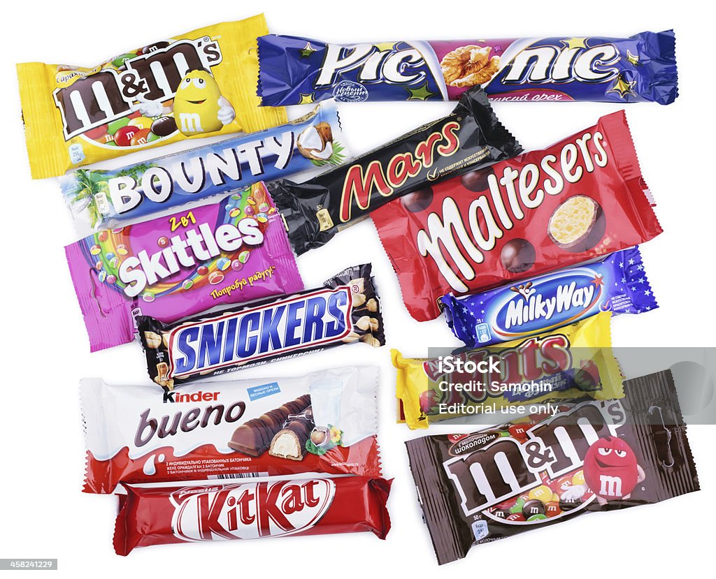 Closeup Of Various Chocolate Bars On White Stock Photo - Download Image Now  - Candy, Chocolate, Clipping Path - iStock