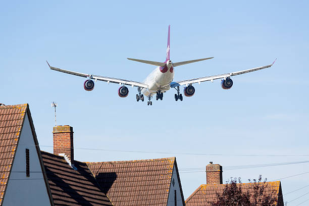 Airbus A340 Virgin Atlantic lands at Heathrow stock photo
