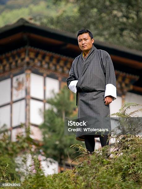 Traditional Bhutanese Man Stock Photo - Download Image Now - Adult, Adults Only, Architecture