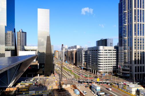 Rotterdam, The Netherlands - September 5 2012: City skyline and construction site of Rotterdam Central Station. An important transport hub with 110,000 passengers per day.