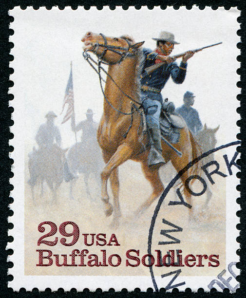 buffalo soldaten stempel - postage stamp correspondence postmark macro stock-fotos und bilder