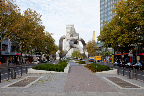 Berlin, Germany - October 19, 2013: Tauentzienstrasse with sculpture Berlin in Berlin on October 19, 2013. The monument was installed in 1987 by Brigitte Matschinsky-Denninghoff and Martin Matschinsky