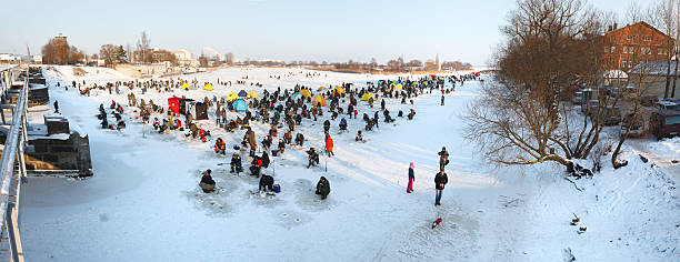 Ice fishing people stock photo