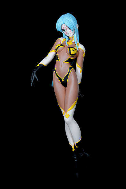 Ishtar on Black Vancouver, Canada - April 4th, 2011: A PVC model of the character Ishtar from the animated movie, Macross II: Lovers Again, posed on a black background. women in skimpy bathing suits stock pictures, royalty-free photos & images