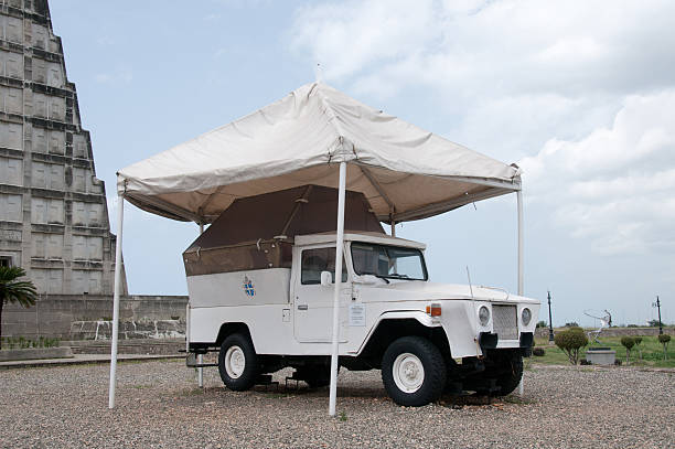 Santo Domingo, Dominican Republic - June, 19 2013. Pope-mobile from Pope John Paul II's visit in 1992. Near Columbus Lighthouse (Faro a Colon).
