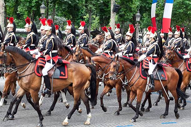 Paris, France - July 14, 2012: Cavalry at a military parade in the Republic Day (Bastille Day) on the Champs Elysees