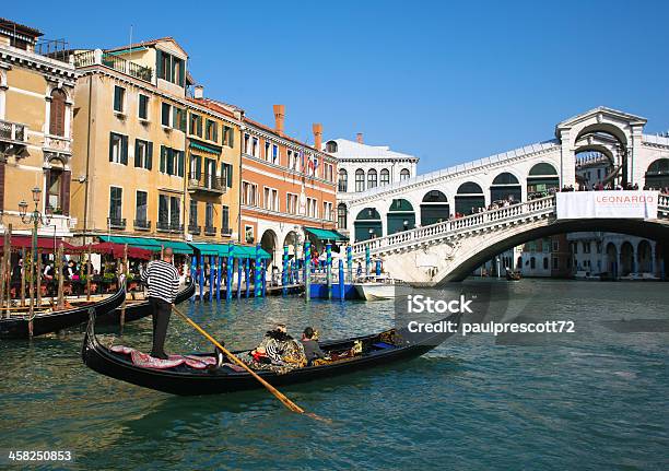 Gondola At Rialto Bridge Stock Photo - Download Image Now - Ancient, Architecture, Blue