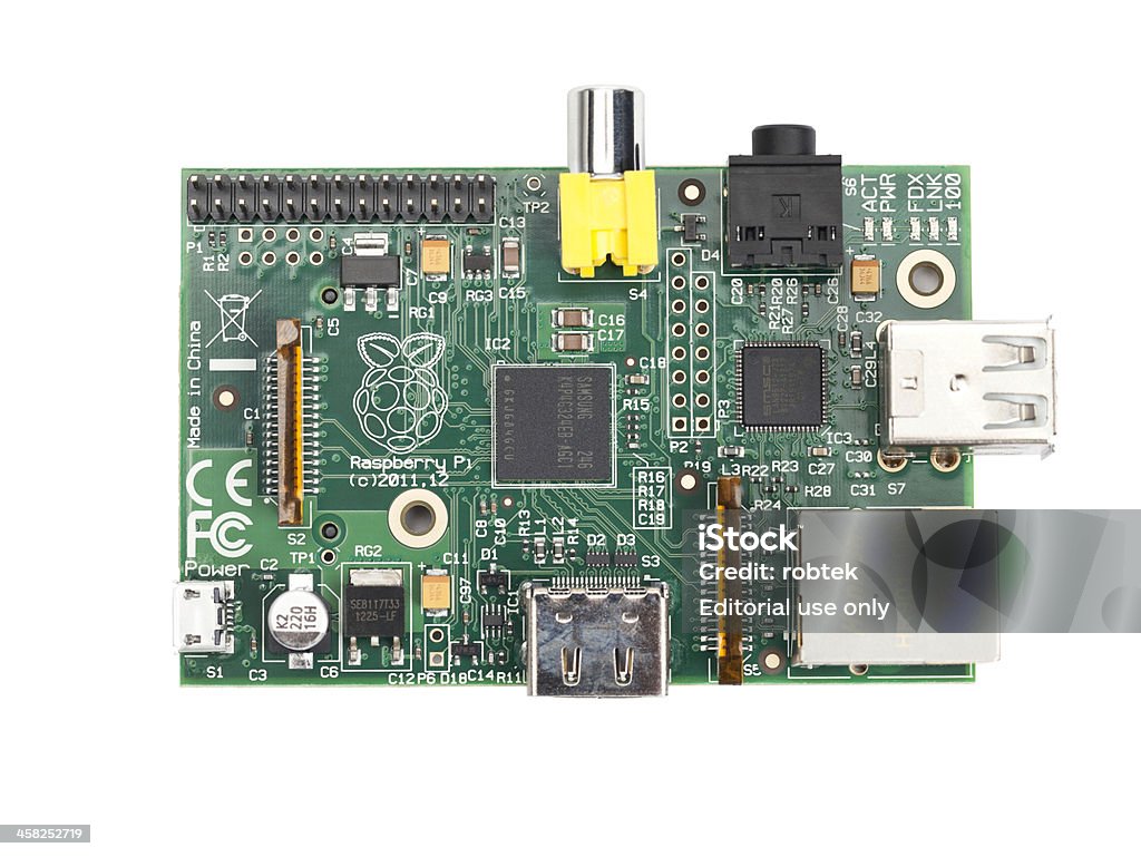 Vista de cima de uma placa de circuito Raspberry Pi - Foto de stock de Raspberry Pi royalty-free