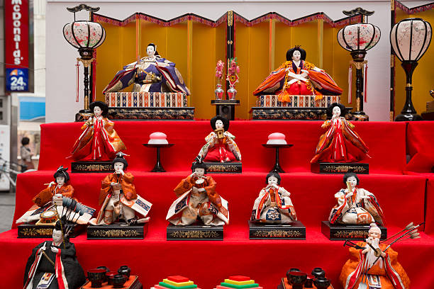 Kumamoto, Japan - March 9, 2013 : Hina doll set displayed at the Shimotori Shopping Street in Kumamoto to celebrate the Hinamatsuri, also called Girls' Day in Japan.