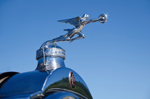Westlake, Texas, USA - October 19, 2013: Hood ornament of a 1929 Packard automobile on display at the 3rd Annual Westlake Classic Car Show.