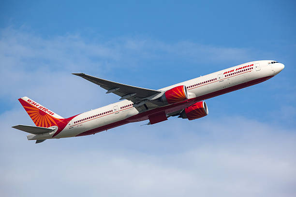 Air India Boeing 777-300ER Frankfurt, Germany - June 3, 2010: Air India Boeing 777-300ER taking off from the Frankfurt International Airport. india airport stock pictures, royalty-free photos & images