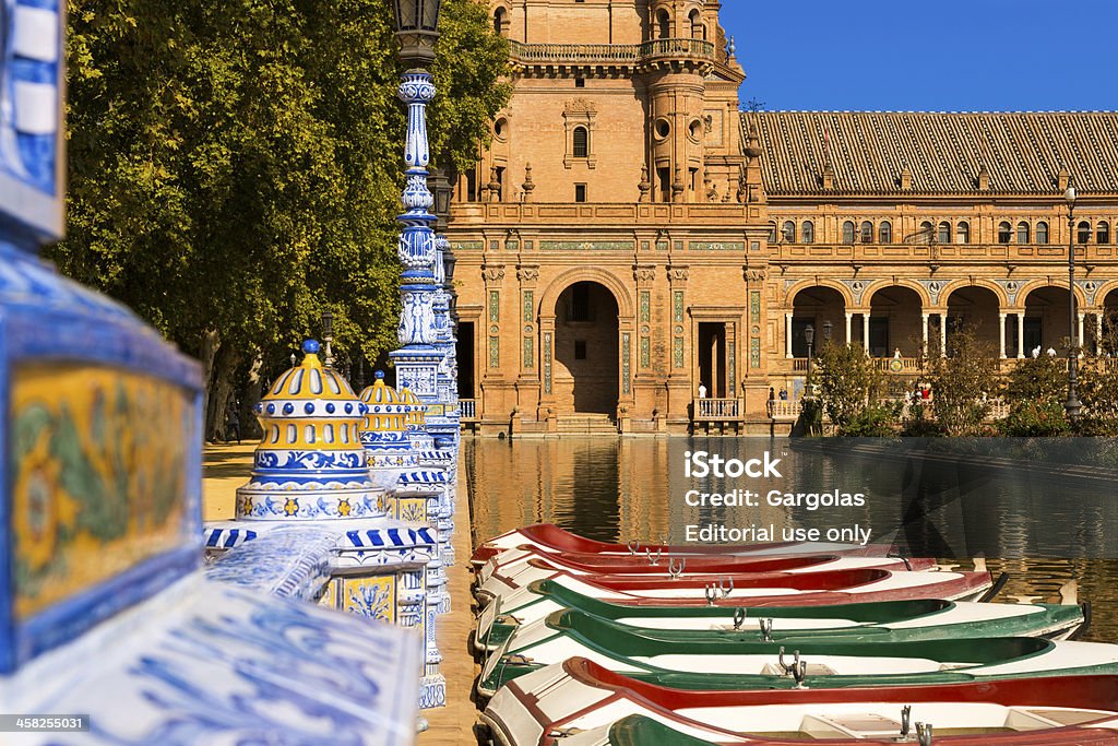 Barcos en la Plaza de España en Sevilla - Foto de stock de Agua libre de derechos