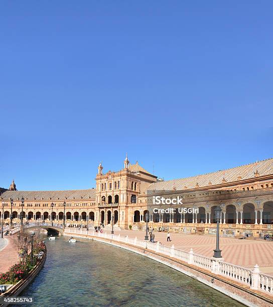 Canal And Pavilion At Plaza Espana In Sevilla Stock Photo - Download Image Now - Andalusia, Arch - Architectural Feature, Architecture