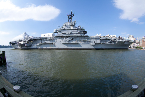 New York, USA - June 28, 2012: The Intrepid Sea, Air & Space Museum is a military and maritime history museum with a collection of museum ships in New York City. It is located at Pier 86 at 46th Street on the West Side of Manhattan.