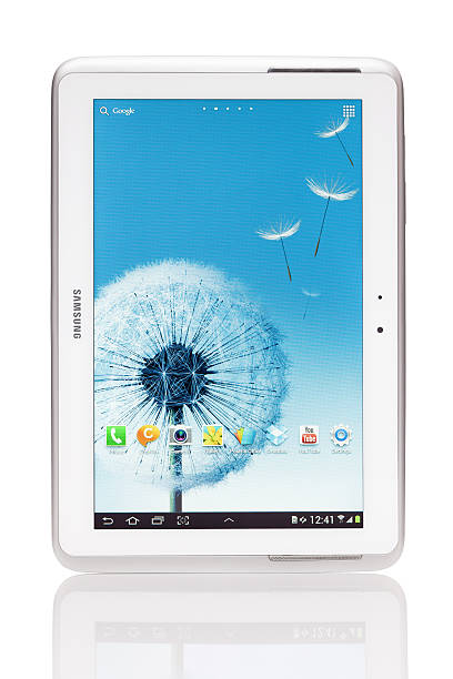 Sofia, Bulgaria aa August 30, 2012: Samsung Galaxy Note - model number N8000, showing home screen of Android 4.0.3 - Ice cream Sandwich mobile operating system by Google. It's 10.1\