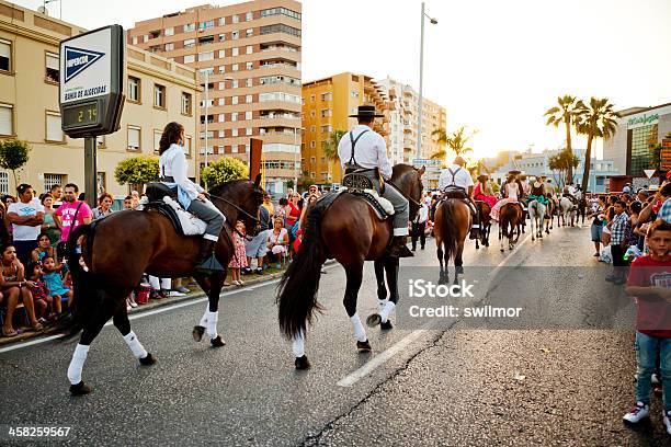 Riders On Horses In Andalusian Spring Parade Stock Photo - Download Image Now - Andalusia, Color Image, Crowd of People