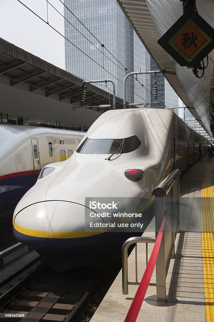 Shinkansen E4 Series in Japan Tokyo, Japan - May 27, 2013 : Shinkansen E4 Series train parked at the Tokyo Station in Tokyo, Japan. E4 series are double-decker Shinkansen trains in Japan. It is operated by East Japan Railway Company. Asia Stock Photo