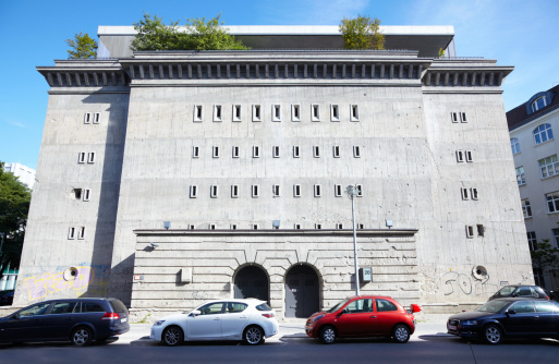 Berlin, Germany - August 2nd, 2012: Sammlung Boros bunker facade in early morinig in Berlin, nobody.