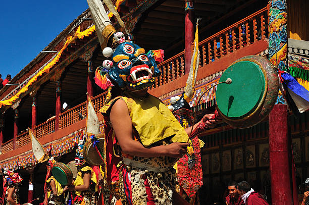 티벳 불교 머스크 댄스 in 라다크 스톡 사진