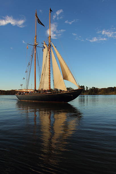 Schooner Virginia on the Chester River Chestertown, Maryland, USA - Nov 01, 2013: The schooner Virginia sails on the Chester River during the Downrigging festival in Chestertown, Maryland. chestertown stock pictures, royalty-free photos & images