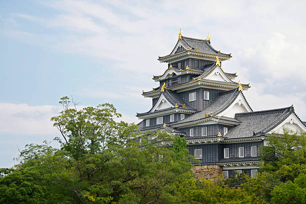 Okayama, Japan - October 10, 2012: view of Okayama's Castle in early autumn. Started in 1573 and completed in 1597, it's main tower was destroyed in 1945 and replicated in concrete. Two of the surviving watch towers are listed as Important Cultural Properties by the National Agency for Cultural Affairs.