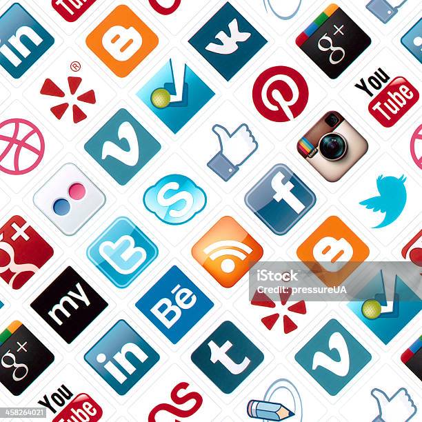 Ícones De Redes Sociais Sem Costura Padrão - Fotografias de stock e mais imagens de Ícone de redes sociais - Ícone de redes sociais, Redes sociais, Logótipo