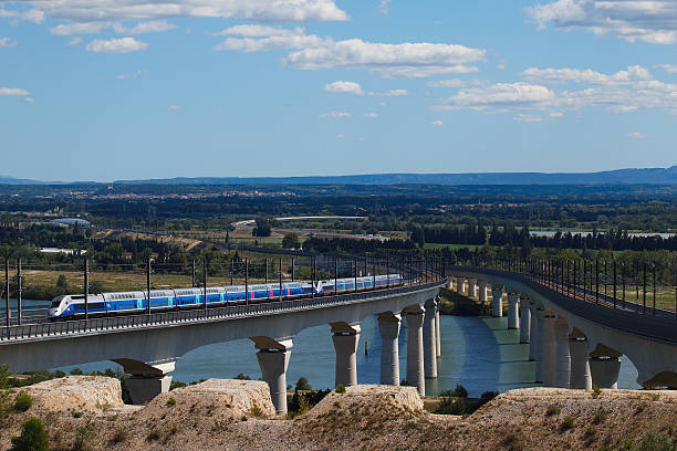 TGV on Les Angles viaduct stock photo