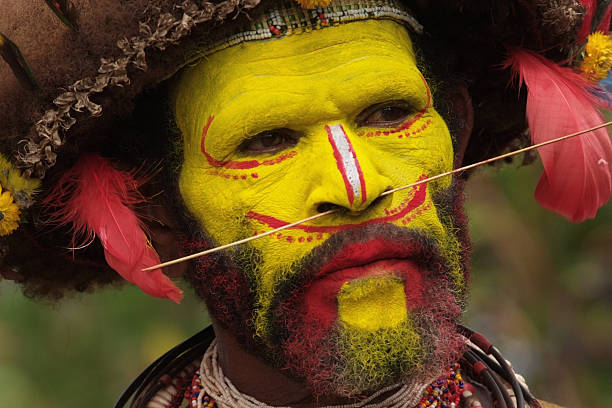 Tari Gap, Papua New Guinea aA June 27, 2010: A Wigman Warrior of the Huli clan in Papua New Guinea.