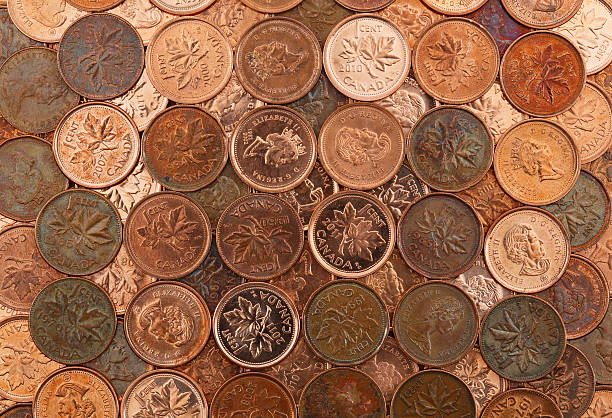 그리드 캐나다식 페니 - canadian culture penny coin canada 뉴스 사진 이미지